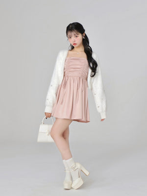 V neck shaggy knit cardigan(eme10360)