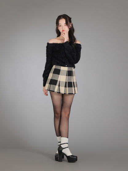 Ribbon off shoulder shaggy knit tops (eme10525)