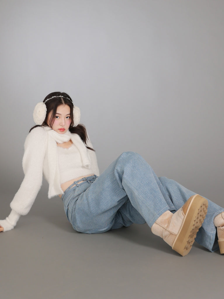 Waist ribbon lame denim(eme10452)