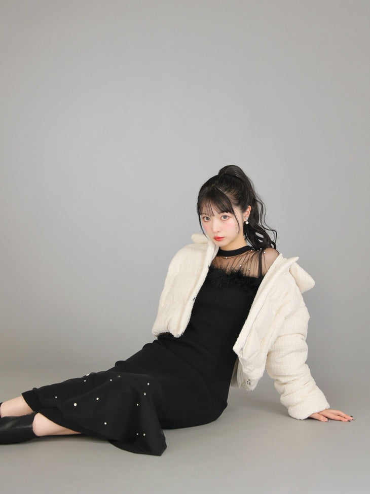 Ribbon tweed short down jacket (eme10458)