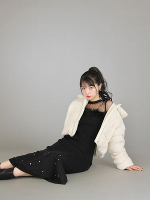 Ribbon tweed short down jacket (eme10458)