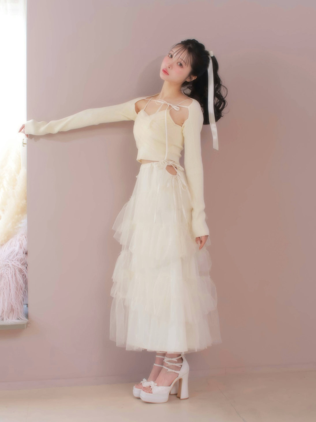 Side ribbon tulle long skirt (eme10468) – M me eme