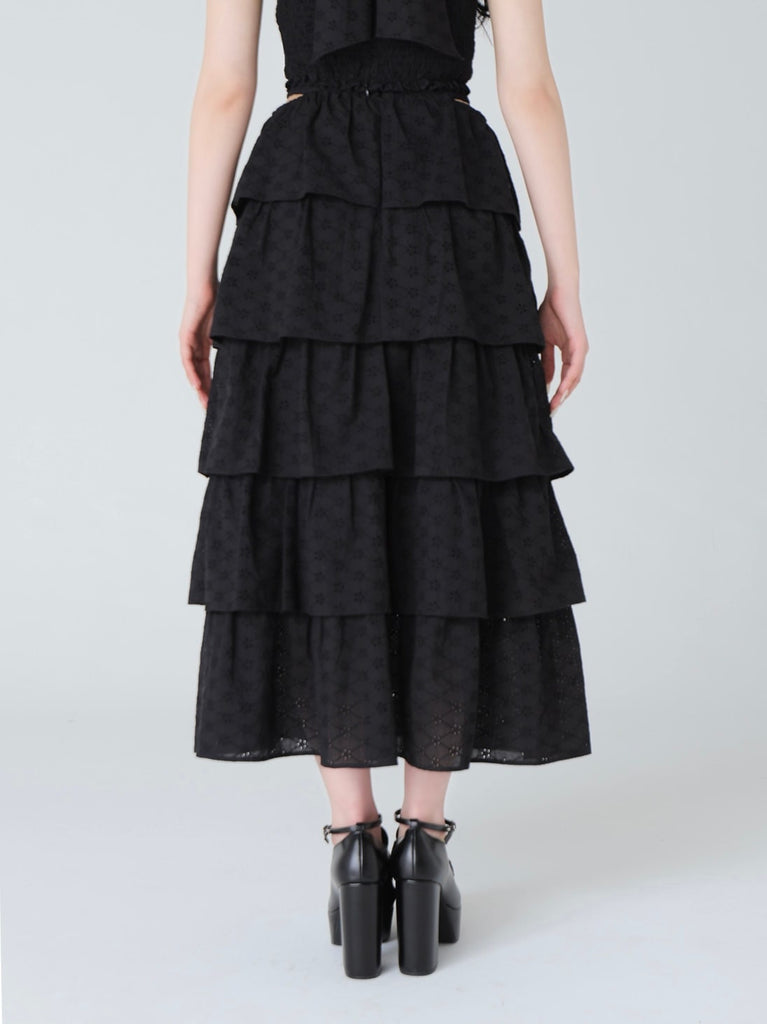 Cotton lace tiered long skirt(eme10477)