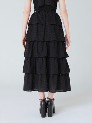 Cotton lace tiered long skirt(eme10477)