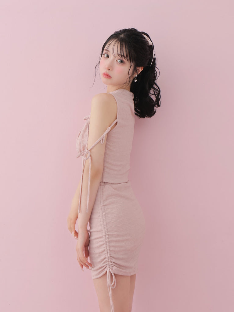 Cut out ribbon gather tops(eme10702)