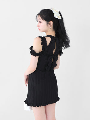 Back ribbon shirring mini onepiece(eme10705)