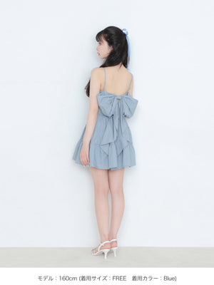 Back ribbon gather flare mini onepiece(eme10704)