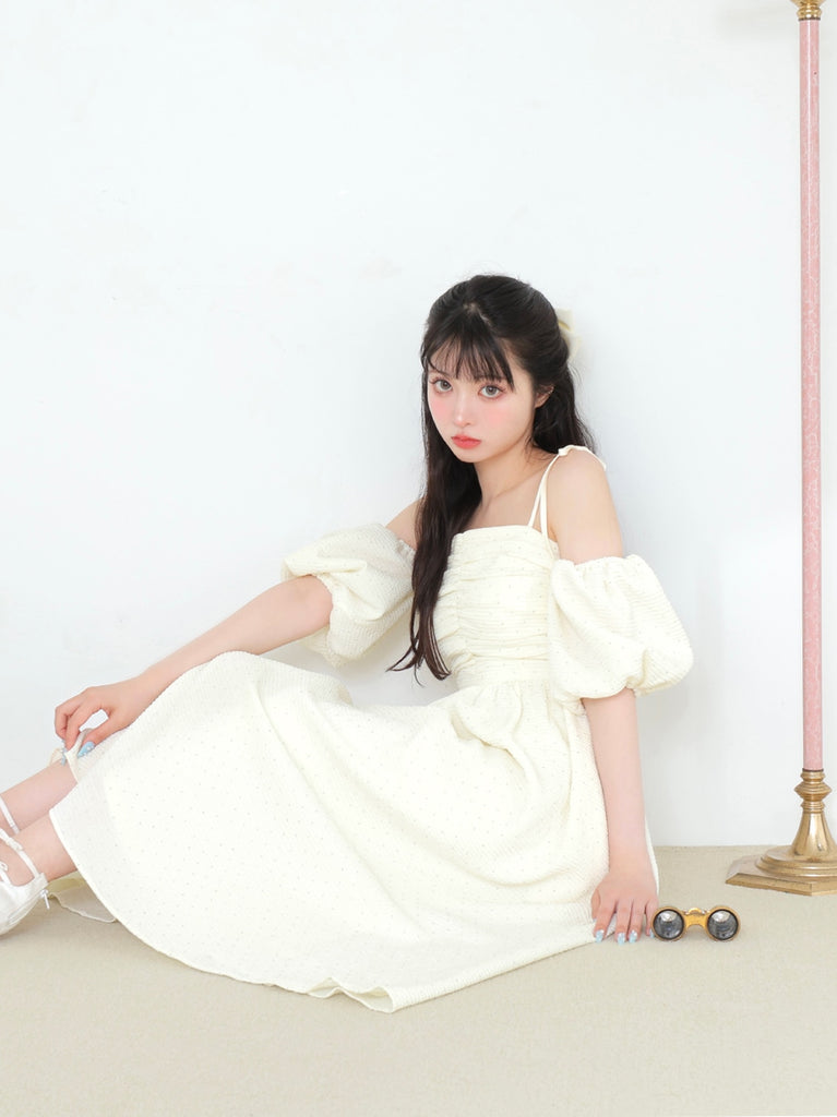 Puff sleeves studded long onepiece(eme10487)