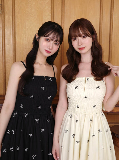 Ribbon embroidery shirring one piece(eme10391)