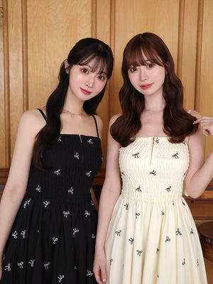 Ribbon embroidery shirring one piece(eme10391)