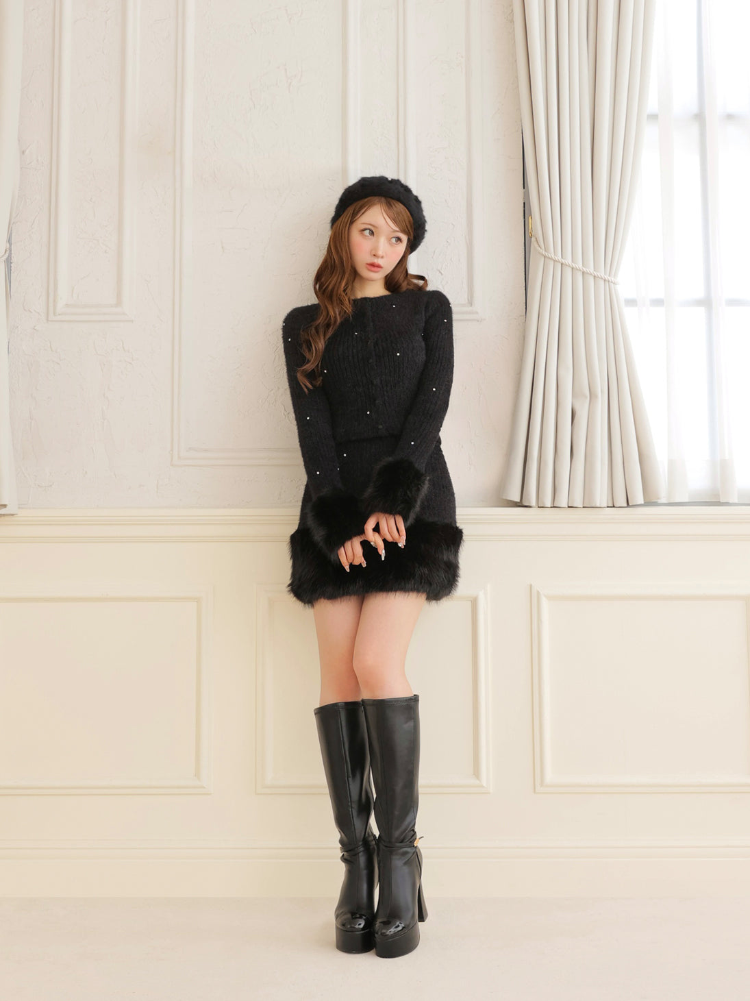 【Pre Order】Etoile ribbon beret(eme10833)