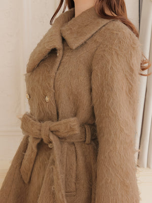 Shaggy belted coat(eme10779)
