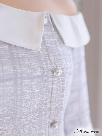 【SALE】 One shoulder tweed dress (eme10217)