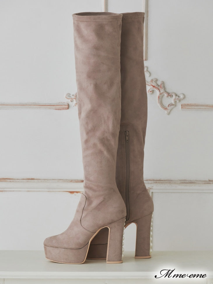 【SALE】Pearl heel knee high boots (eme10280)
