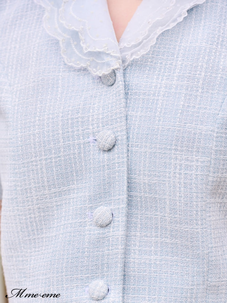 【SALE】Lace collar tweed jacket (eme10404)