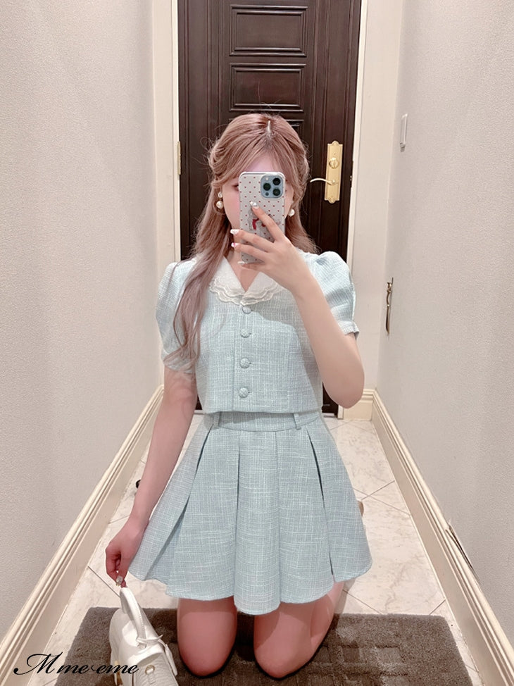 【SALE】Tweed pleated skirt (eme10414)