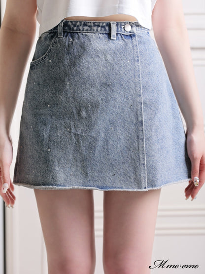 【SALE】Rhinestone denim mini skirt(eme10406)