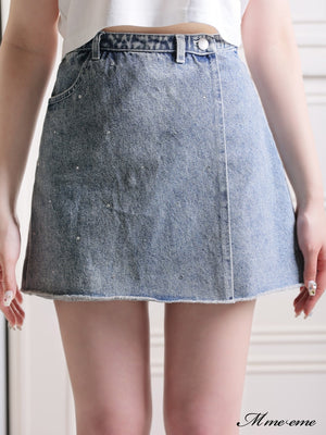 【SALE】Rhinestone denim mini skirt(eme10406)
