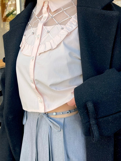 【SALE】Waist bijou pleated skirt (eme10432)