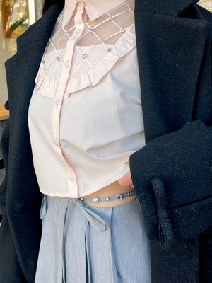 【SALE】Waist bijou pleated skirt (eme10432)