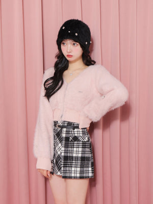 V neck shaggy knit cardigan(eme10360)