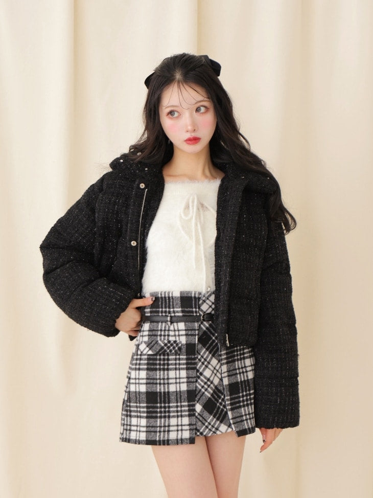 High waist check mini skirt(eme10449)