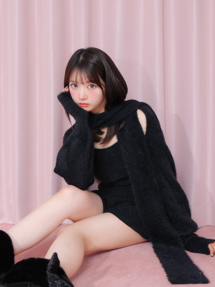 Scarf like shaggy knit tops (eme10372)