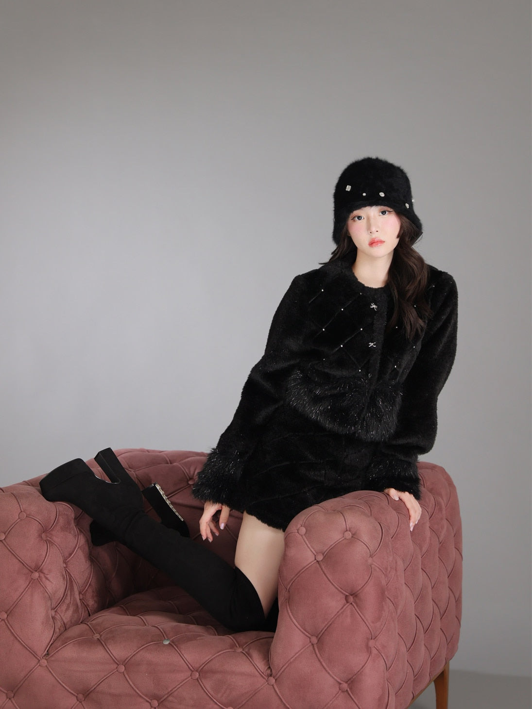 Shine bijou fake far jacket(eme10357)