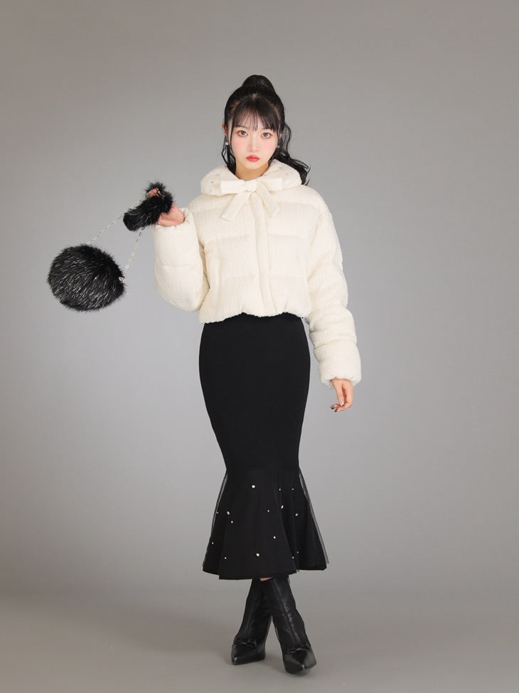 Ribbon tweed short down jacket (eme10458)