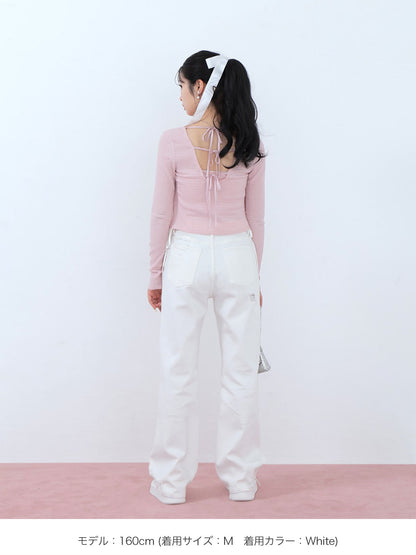 Side ribbon straight denim(eme10390)