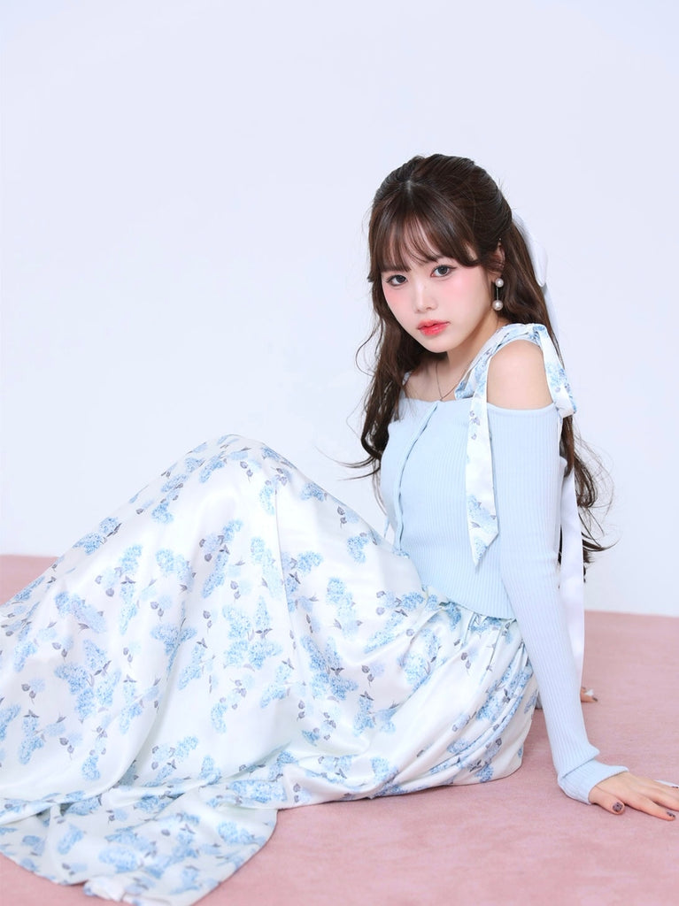 Off shoulder ribbon knit tops(eme10397)