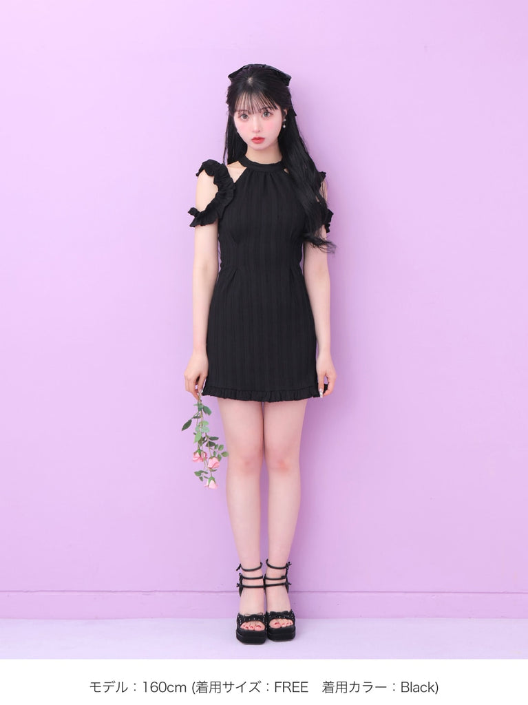 Back ribbon shirring mini onepiece(eme10705)