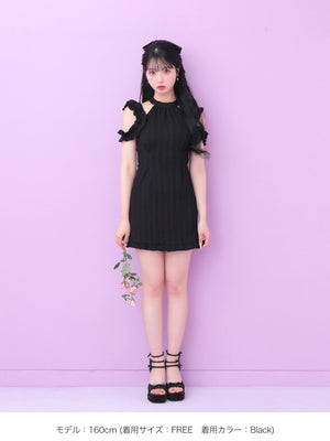 Back ribbon shirring mini onepiece(eme10705)