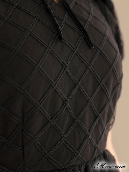 【SALE】 Black ribbon volume dress (eme10235)