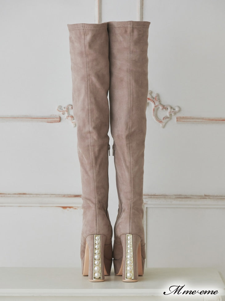 【SALE】Pearl heel knee high boots (eme10280)