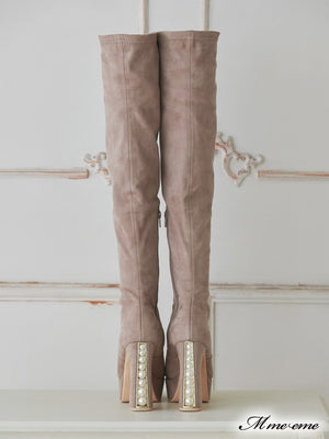 【SALE】Pearl heel knee high boots (eme10280)