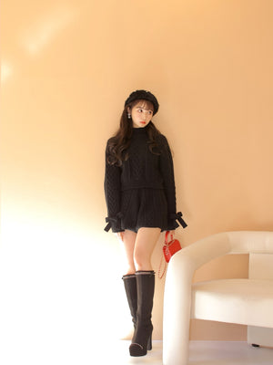 【SALE】Heart cable knit pants (eme10260)