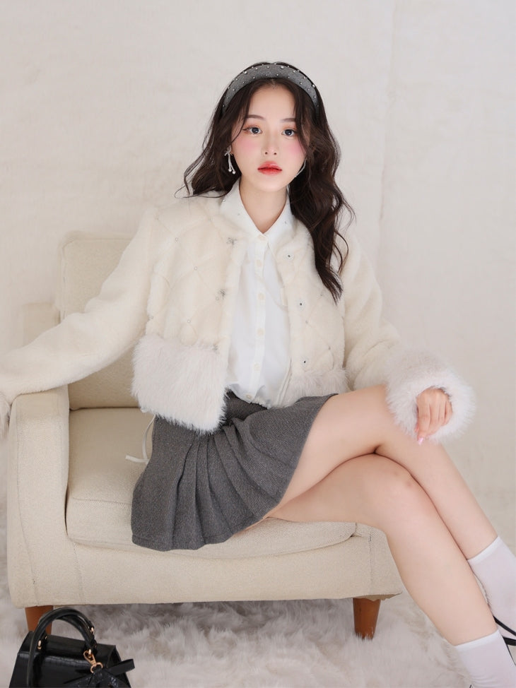 Belt design pleats mini skirt(eme10362)
