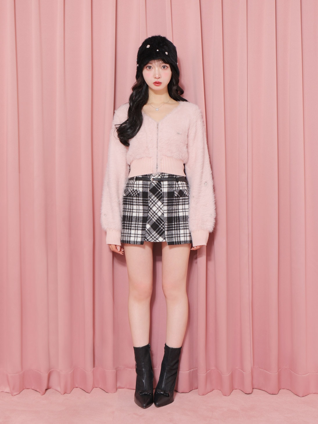 V neck shaggy knit cardigan(eme10360)