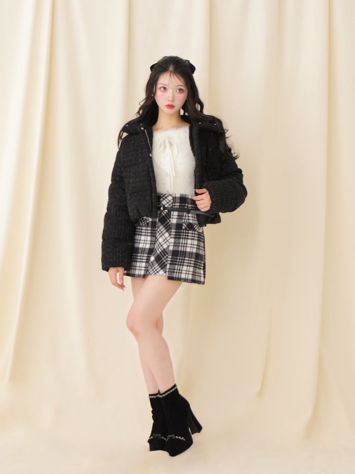 High waist check mini skirt(eme10449)