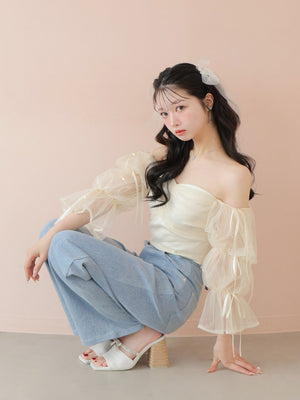 Waist ribbon lame denim(eme10452)