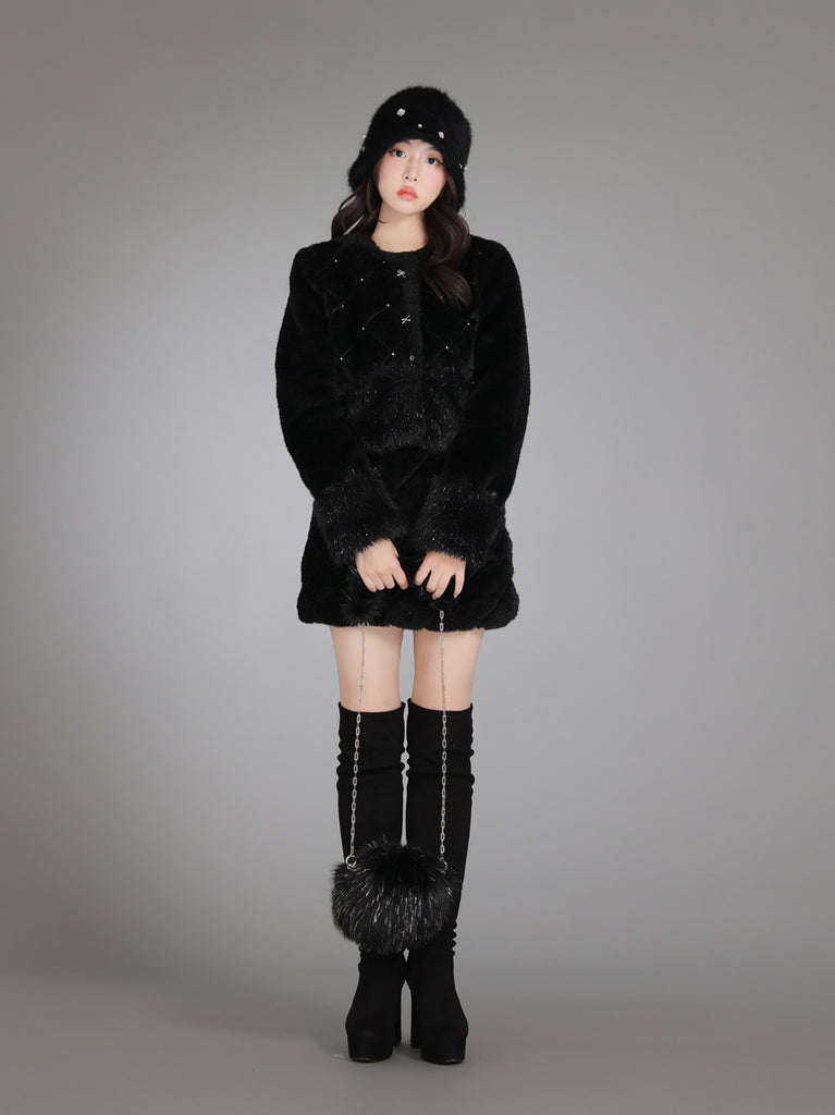 2way fake fur round bag(eme10472)