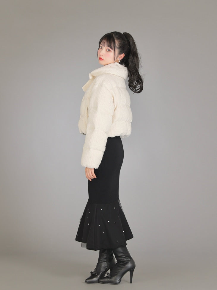 Ribbon tweed short down jacket (eme10458)