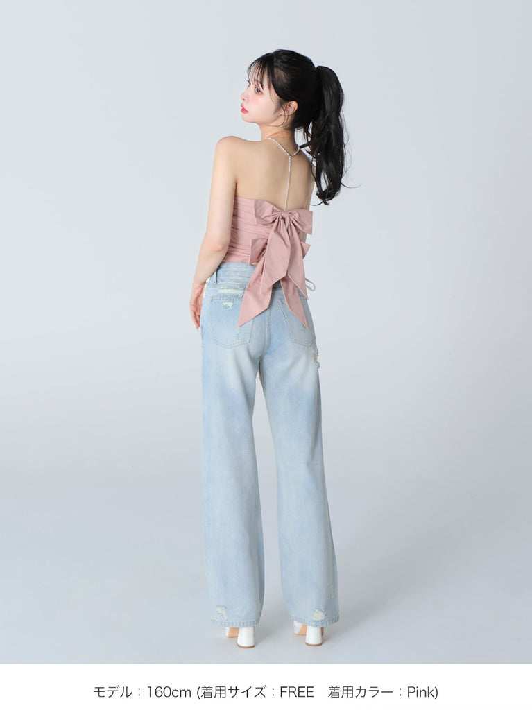 Back ribbon camisole tops(eme10470)