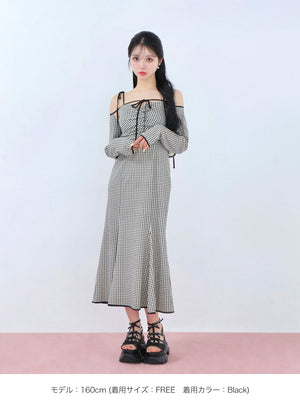 Gingham check ensemble long onepiece(eme10812)