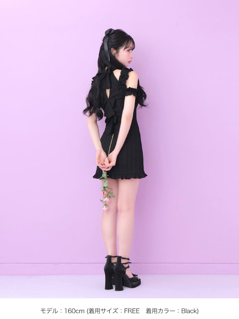 Back ribbon shirring mini onepiece(eme10705)