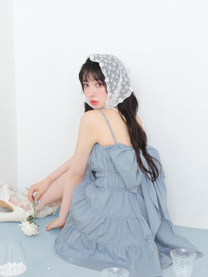 Back ribbon gather flare mini onepiece(eme10704)