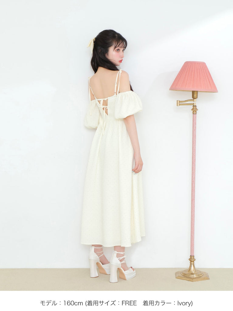 Puff sleeves studded long onepiece(eme10487)