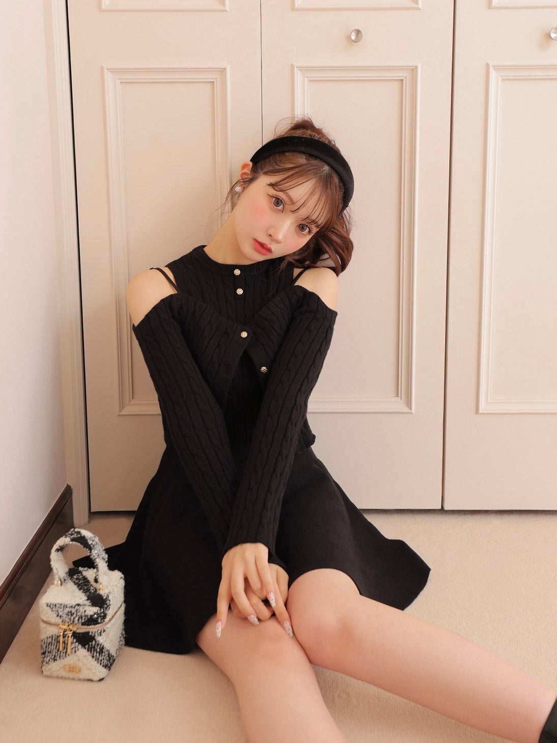 Cable knit layered onepiece(eme10802)