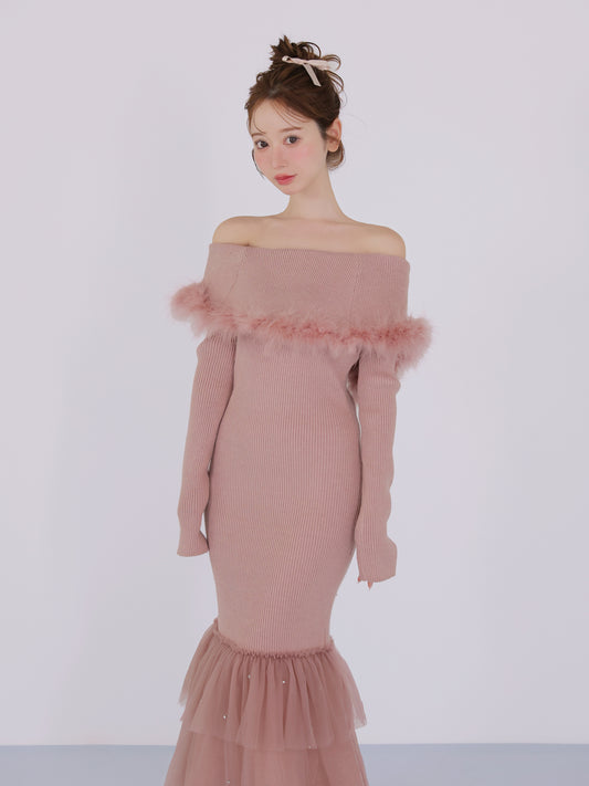 【SALE】Feather tulle ribbon mermaid onepiece(eme10819)